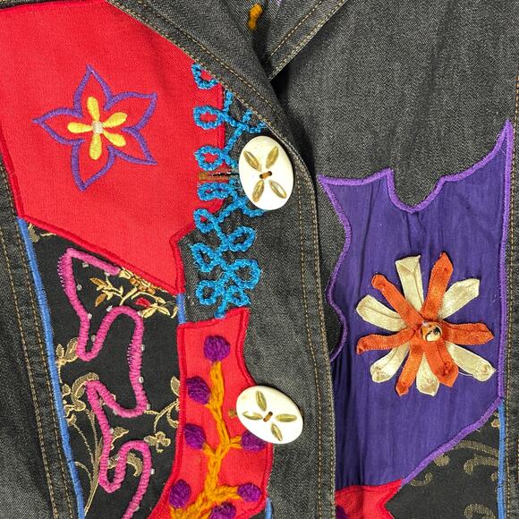 Alex Kim Art to Wear Jacket Size M Floral Cotton Linen Patchwork Embroidered - Picture 4 of 6